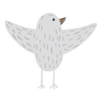 Bird flying isolated on white background. Cute simple character gray color in doodle style vector