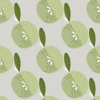 Pastel fruit seamless pattern with apple print. Doodle green soft elements on light blue background. vector