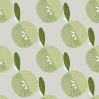 Pastel fruit seamless pattern with apple print. Doodle green soft elements on light blue background. vector