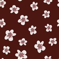 Seamless abstract botanic pattern with light flowers silhouettes ornament. Dark maroon background. vector