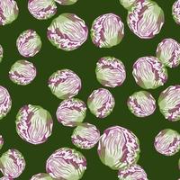 Seamless pattern Radicchio salad on green background. Abstract ornament with lettuce. vector