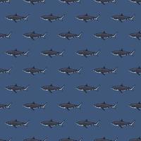 Seamless pattern Tiger shark blue background. Gray textured of marine fish for any purpose. vector