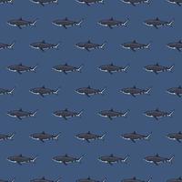 Seamless pattern Tiger shark blue background. Gray textured of marine fish for any purpose. vector