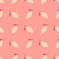 Vegan lemonade seamless pattern with lemons ornament. White pastel fruits on pink background. vector