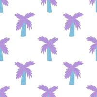 Isolated bright cartoon seamless pattern with simple purple palm tree silhouettes. White background. vector