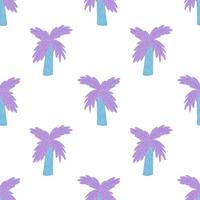 Isolated bright cartoon seamless pattern with simple purple palm tree silhouettes. White background. vector