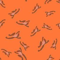 Random seamless nature wild zoo pattern with frog silhouettes ornament. Bright orange background. vector