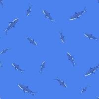 Seamless pattern Tiger shark bright blue background. Blue texture of marine fish for any purpose. vector