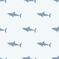 White shark seamless pattern in scandinavian style. Marine animals background. Vector illustration for children funny textile.