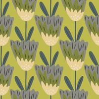 Pastel abstract floral seamless pattern with simple flowers. Green pastel background.
