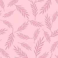 Random natural seamless pattern with random abstract leaf branches shapes. Pink background. Organic style. vector