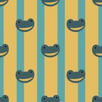 Frog pattern seamless in freehand style. Head predator on colorful background. Vector illustration for textile.