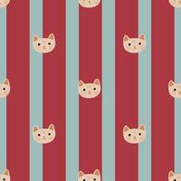 Kitty pattern seamless in freehand style. Head animals on colorful background. Vector illustration for textile.