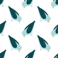 Isolated seamless animal pattern with blue contoured simple birds ornament. White background. vector