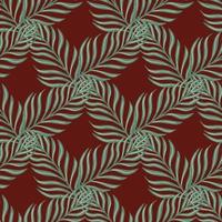 Seamless pattern in geometric style with simple fern leaf ornament. Pale dark maroon background. vector
