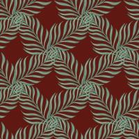 Seamless pattern in geometric style with simple fern leaf ornament. Pale dark maroon background. vector