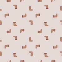 Creative seamless pattern with beige colored christmas socks silhouettes. Light grey background. vector