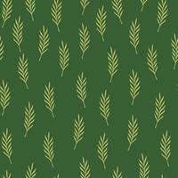 Greenery seamless doodle pattern with random leaf twigs ornament. Bright green background. Organic style. vector