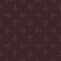 Red abstract contoured chamomile flowers seamless pattern. Maroon dark background. Field backdrop. vector