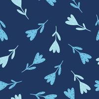 Random light blue tulips seamless pattern. Hand drawn stylized botanic print on navy colored background. vector