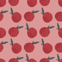 patrón aleatorio sin costuras en paleta rosa con adorno de manzana de garabato. telón de fondo de frutas dibujadas a mano. vector