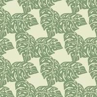 Vintage botanic goliage seamless pattern with doodle monstera silhouettes. Grey background. Random print. vector