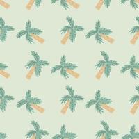 Pastel palette seamless pattern with cartoon doodle palm tree ornament. Light grey background. Creative print. vector