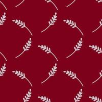 Geometric botany seamless pattern with branches elements. Hand drawn print with maroon background. vector
