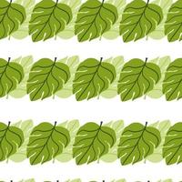 Foliage seamless pattern with green bright monstera leaf shapes. White background. Creative print. vector