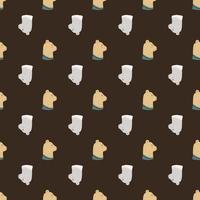 Grey and beige colored bear heads print seamless pattern. Dark brown background. Scandi childish print. vector