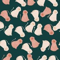 Random pink colored lion silhouettes seamless pattern. Dark turquoise background. Childish print. vector