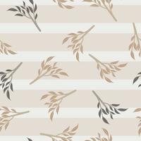 Seamless pastel random pattern with beige branches shapes. Grey background. Doodle design. vector