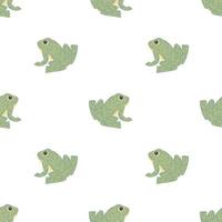 Isolated seamless doodle pattern in kids style with grey colored frog ornament. White background. vector