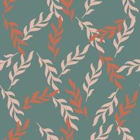 Pink and orange random seaweed elements seamless pattern. Pale blue background. Botany style. vector