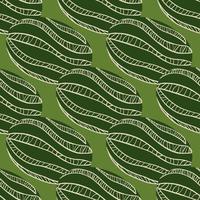 Doodle seamless pattern with striped abstract watermelon shapes. Green olive background. Simple style. vector