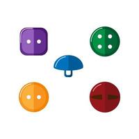 Set sewing buttons on white background. Sew buttons for closure clothes round, square, with a loop. Various colors red, blue, yellow, purple, green in flat style. vector