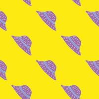 Bright summer headdress seamless style pattern with purple panamas ornament. Yellow background. vector