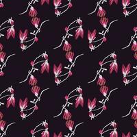 Seamless pattern Magnolias on dark background. Beautiful ornament with red flowers. vector