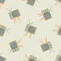 Simple seamless pattern with decorative home retro tv set. Pale grey palette social tech artwork. vector