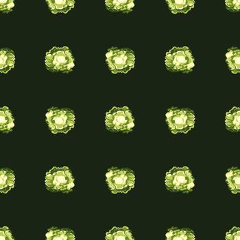 Seamless pattern Butterhead salad on black background. Simple ornament with lettuce. vector