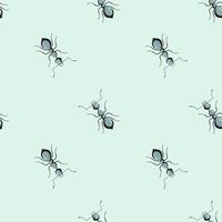 Seamless pattern colony ants on mint background. Vector insects template in flat style for any purpose. Modern animals texture.