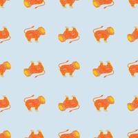 Contrast orange bright lion shapes print seamless pattern. Doodle stylistic. Blue light background. vector