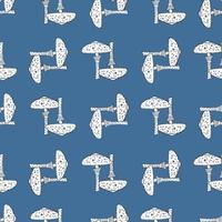 Seamless decorative pattern with white outline mushroom silhouettes. Blue bright background. Fuuny print. vector