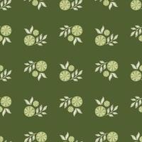 Summer seasonal food seamless pattern with abstract lemon slices shapes. Green background. vector