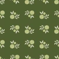 Summer seasonal food seamless pattern with abstract lemon slices shapes. Green background. vector