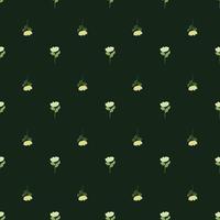 Abstract seamless pattern with little simple flower elements ornament. Black background. Green floral print. vector