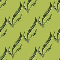 Seamless pattern seaweed on turtle green background. Marine flora templates for fabric. vector
