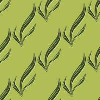 Seamless pattern seaweed on turtle green background. Marine flora templates for fabric. vector