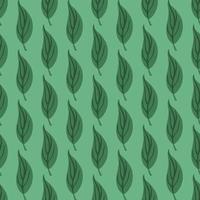 Abstract botanic seamless pattern with green simple leaf ornament. Light turquoise background. vector