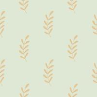Pastel orange simple style branhes with leaves seamless pattern. Light blue background. Minimalistic print. vector